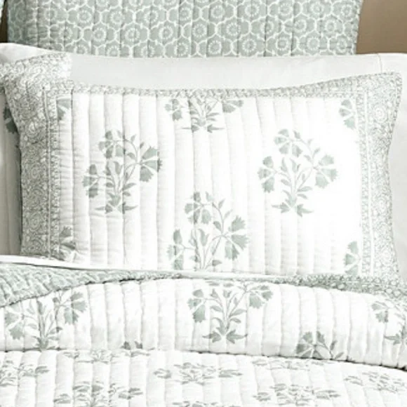 Ballard Designs pair of Ava block print standard pillow shams quilted tie back - Picture 1 of 5